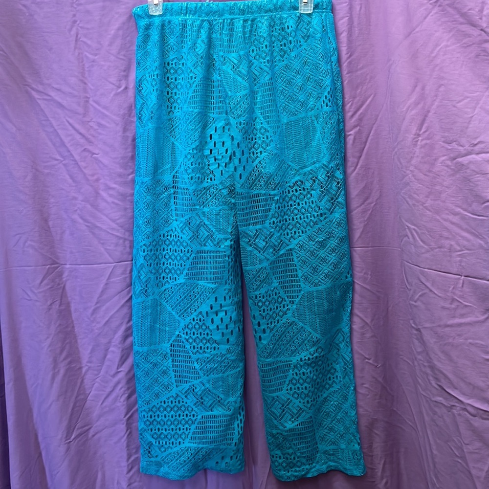EUC Universal Fashion Turquoise Wide Leg Lace Pants with Shorts, Size XXXL